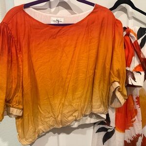 Sassy Jones Orange to Yellow Ombre Puff Sleeve Top w/ wide leg pants